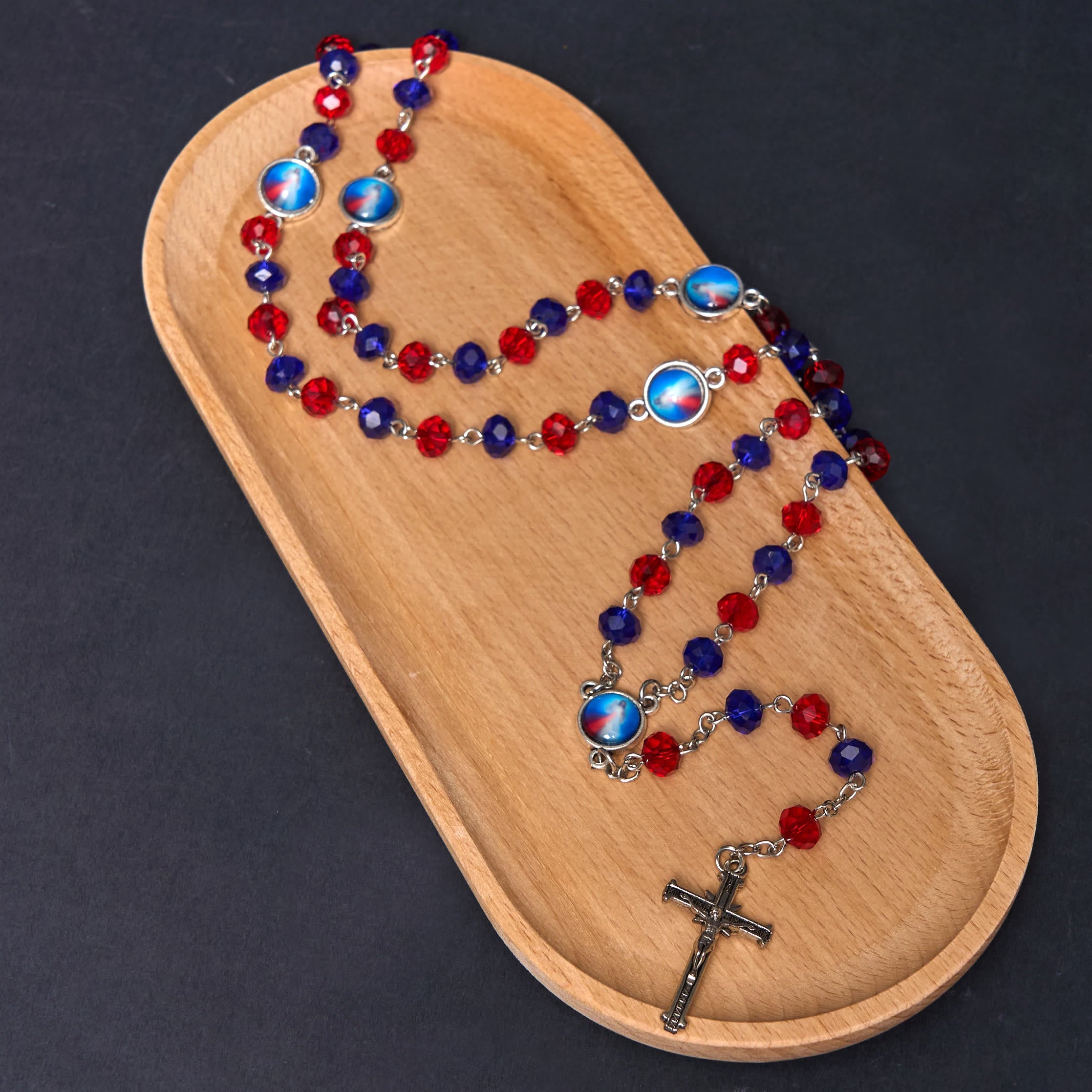 Christiandiscipleshop Sacred Heart of Jesus & Crucifix of 6*8 mm Polyhedron Multicolor Crystal Alloy Chain Rosary