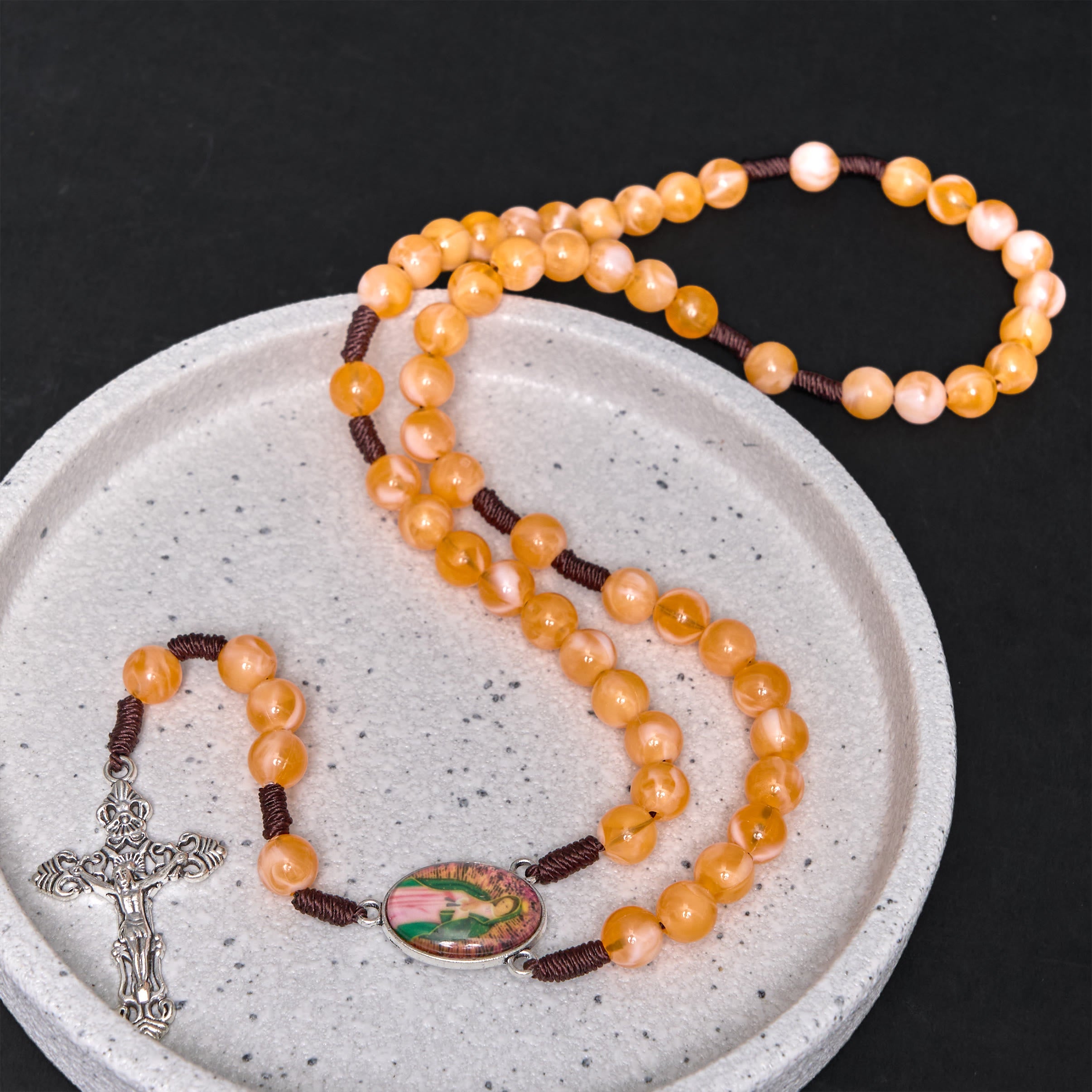 Christiandiscipleshop Our Lady of Guadalupe & Crucifix of 10 mm Round Orange Acrylic Nylon Cord Rosary