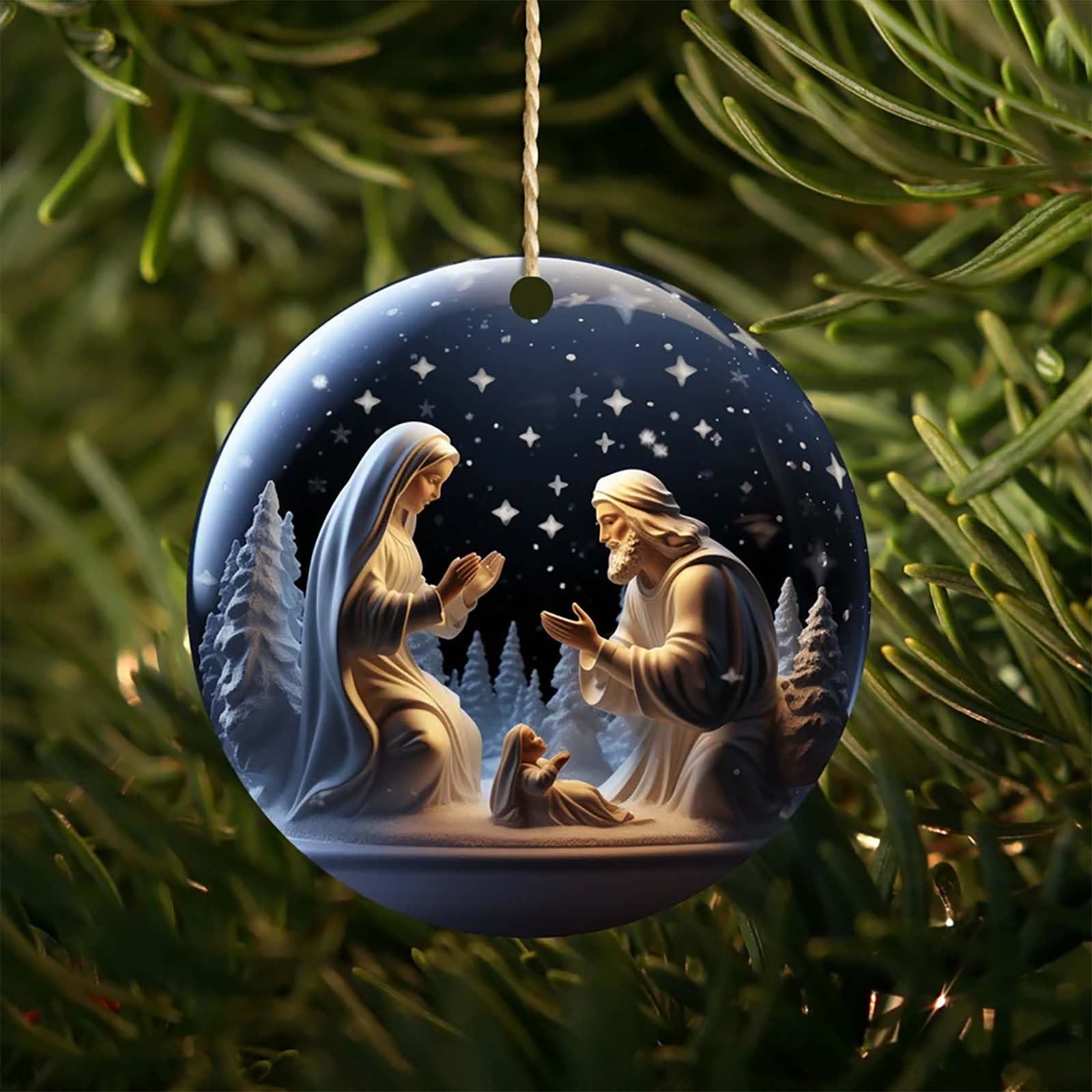 Christianartworkshop Classic Colored Style Acrylic Nativity Scene Holy Night Pendant Christmas Nativity Hanging Ornaments