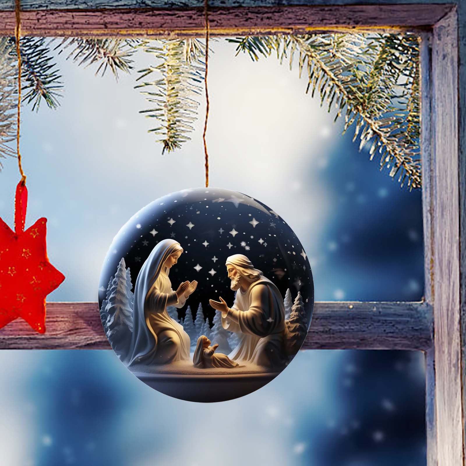 Christianartworkshop Classic Colored Style Acrylic Nativity Scene Holy Night Pendant Christmas Nativity Hanging Ornaments