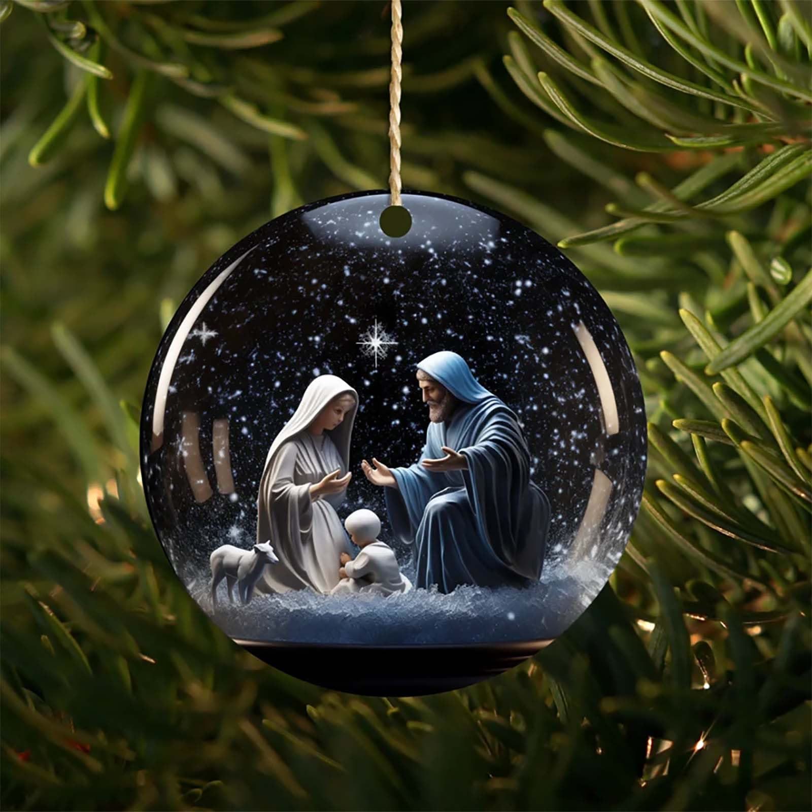 Christianartworkshop Classic Colored Style Starry Sky Nativity Scene Acrylic Pendant Christmas Nativity Hanging Ornaments