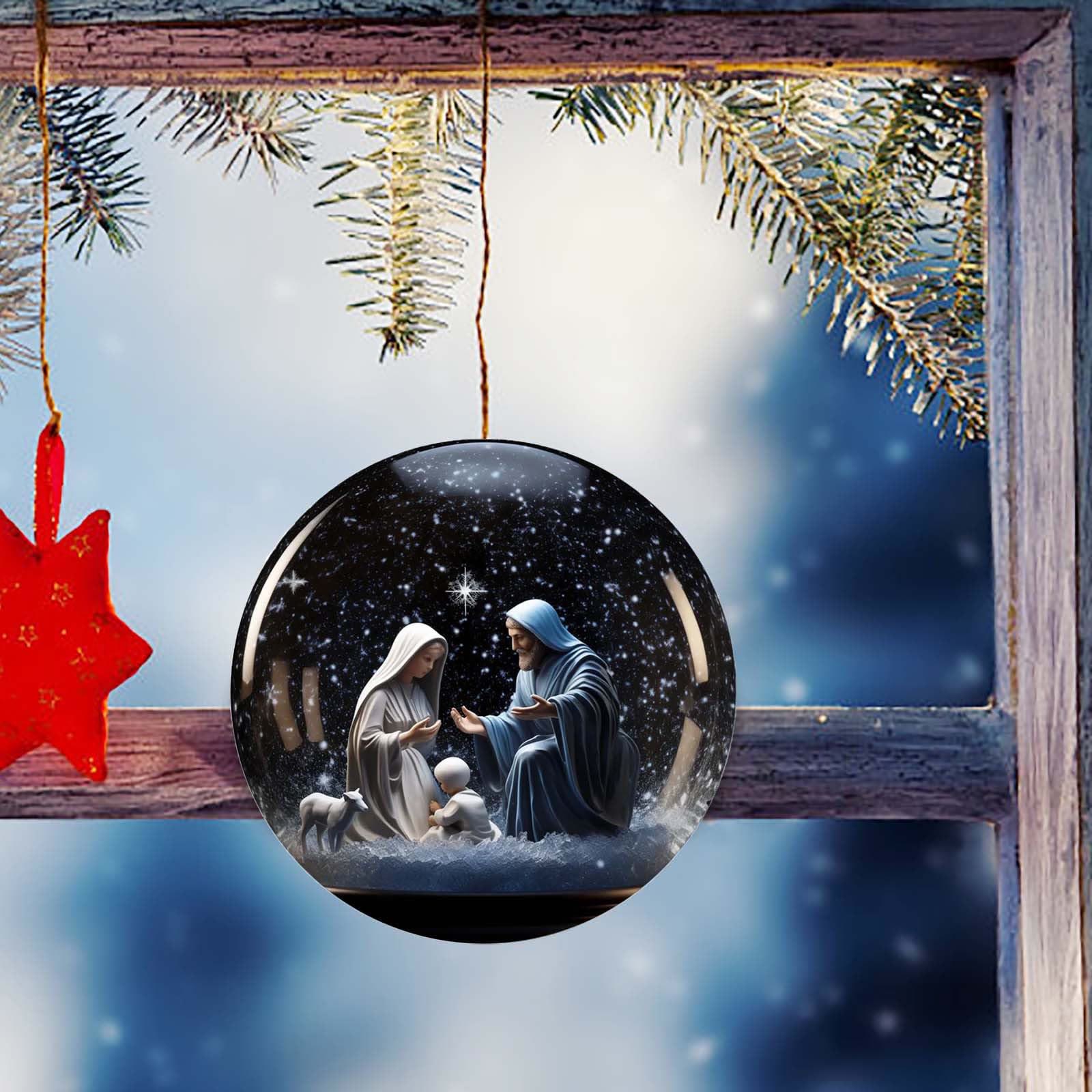 Christianartworkshop Classic Colored Style Starry Sky Nativity Scene Acrylic Pendant Christmas Nativity Hanging Ornaments
