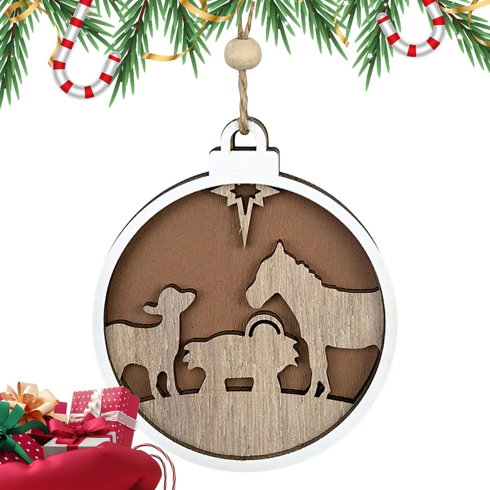 christiandiscipleshop Minimalist Style Wooden Lamb Figure Nativity Scene Pendant Christmas Nativity Hanging Ornaments