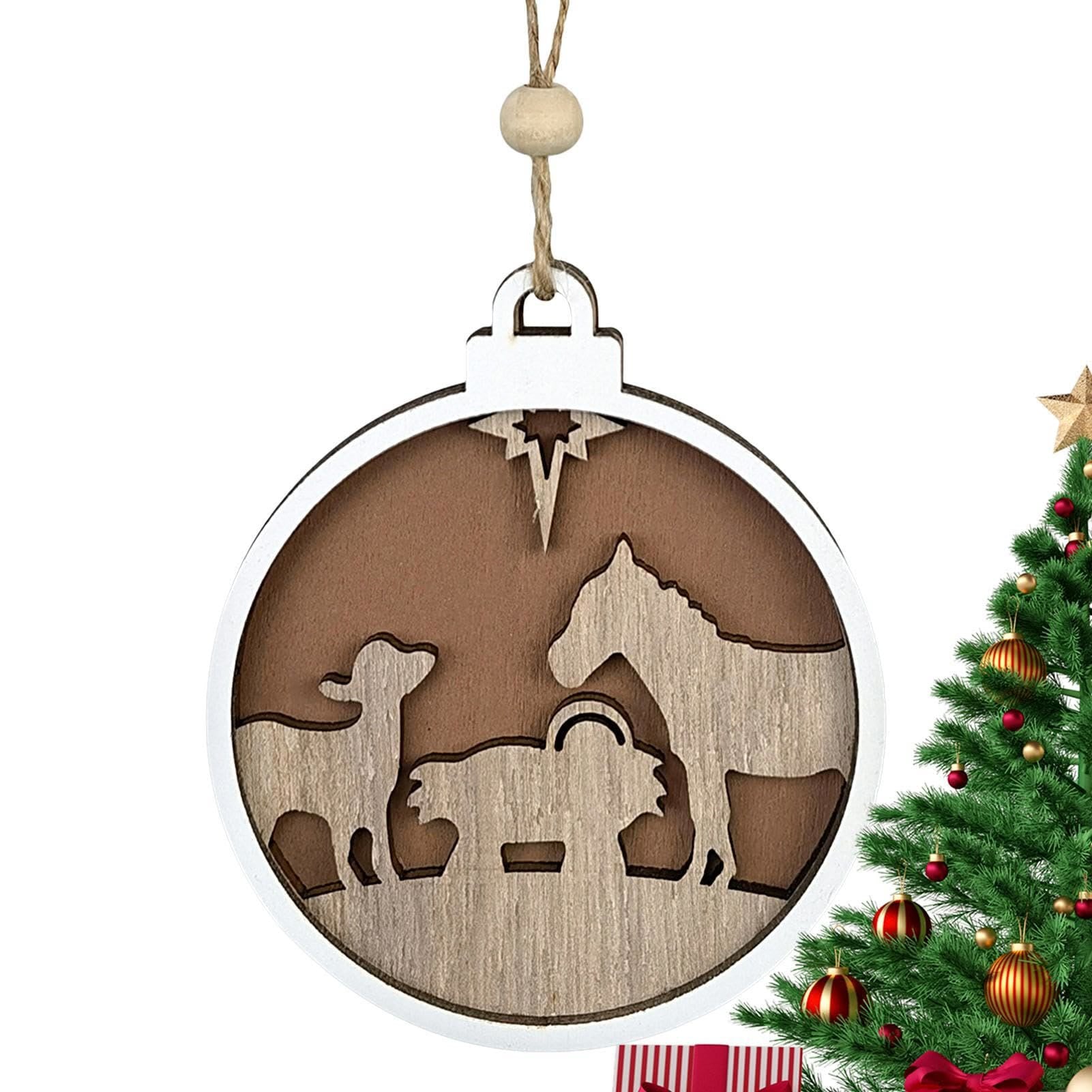 christiandiscipleshop Minimalist Style Wooden Lamb Figure Nativity Scene Pendant Christmas Nativity Hanging Ornaments