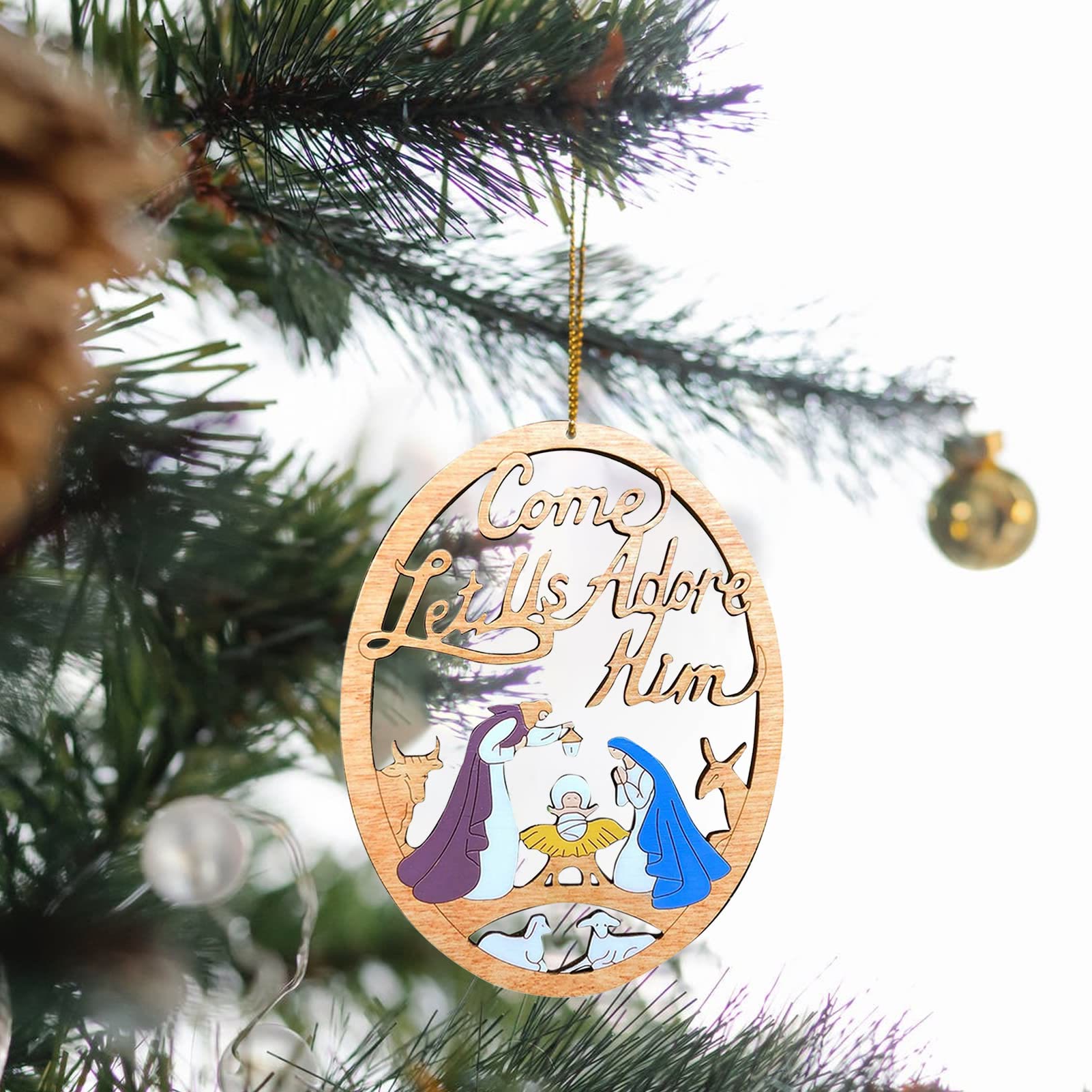Christiandiscipleshop Rustic Colored Style Nativity Scene Come Let Us Adore Him Christmas Nativity Hanging Ornaments