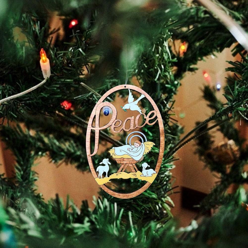 Christiandiscipleshop Rustic Colored Style Peace Nativity Scene Oval Christmas Nativity Hanging Ornaments