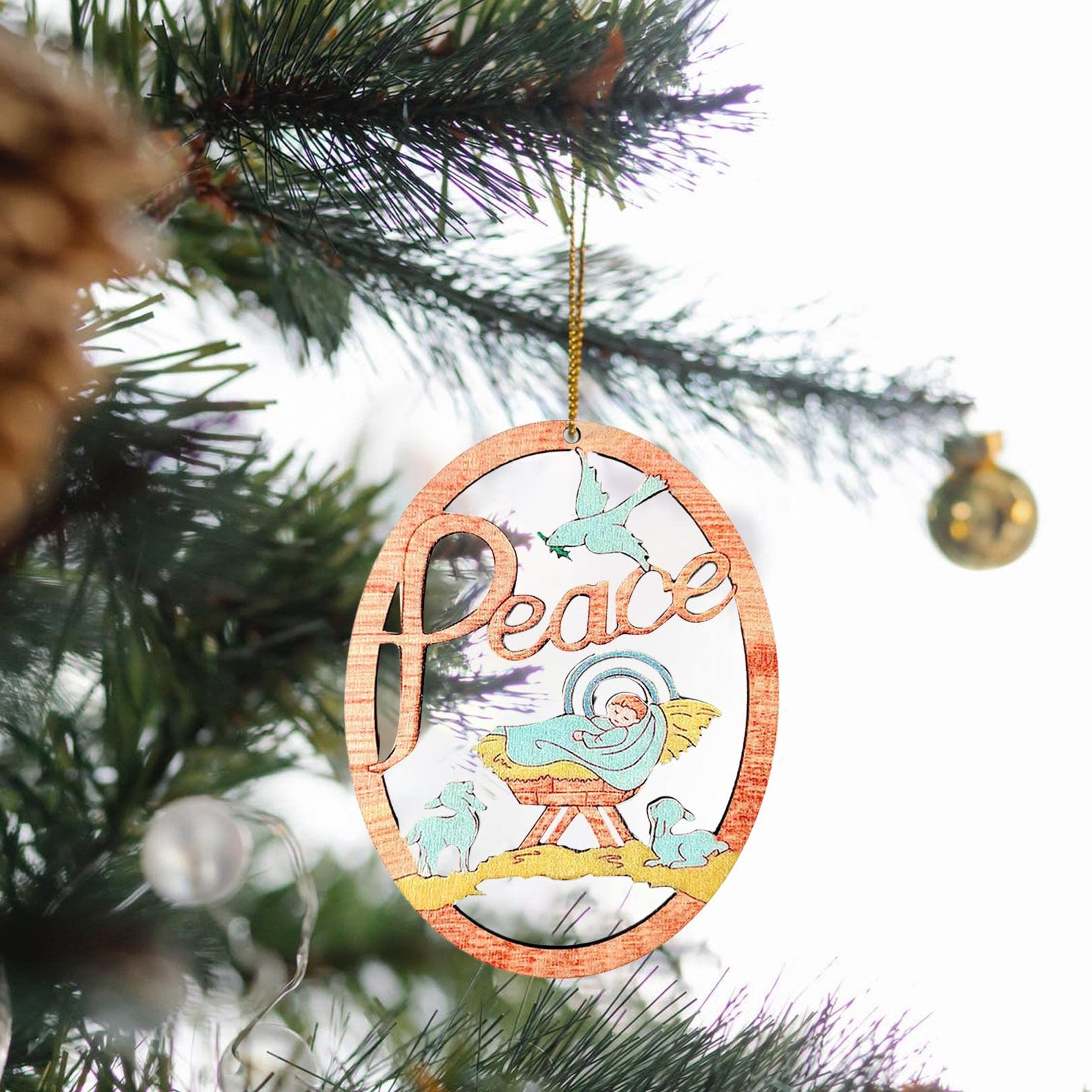 Christiandiscipleshop Rustic Colored Style Peace Nativity Scene Oval Christmas Nativity Hanging Ornaments