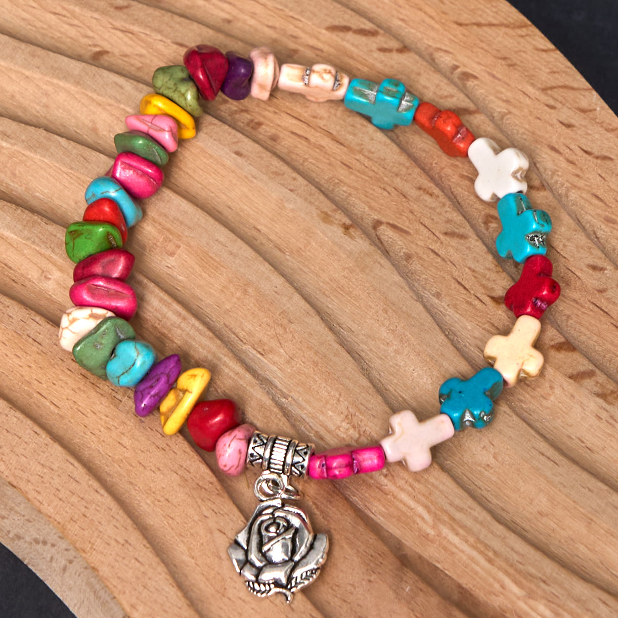 Christiandiscipleshop Colorful Bohemia Style Virgin Mary Rose & Cross Turquoise Bracelet