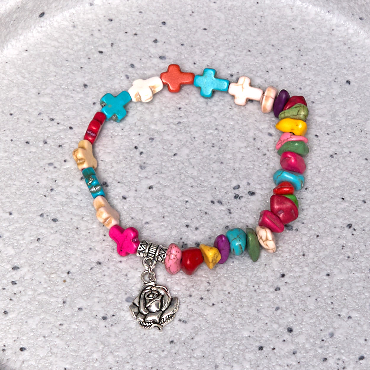 Christiandiscipleshop Colorful Bohemia Style Virgin Mary Rose & Cross Turquoise Bracelet