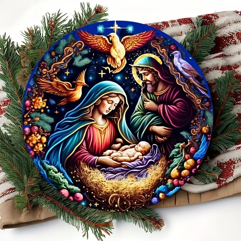 Christianartworkshop Classic Colored Style Nativity Scene Angels Birds Christmas Nativity Hanging Ornaments