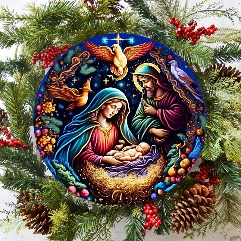 Christianartworkshop Classic Colored Style Nativity Scene Angels Birds Christmas Nativity Hanging Ornaments