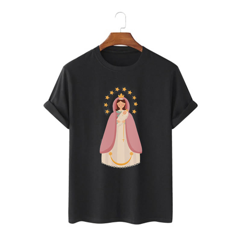 christiandiscipleshop Minimalist Style Divine Virgin Mary and Child Short Sleeve Washed T-shirt