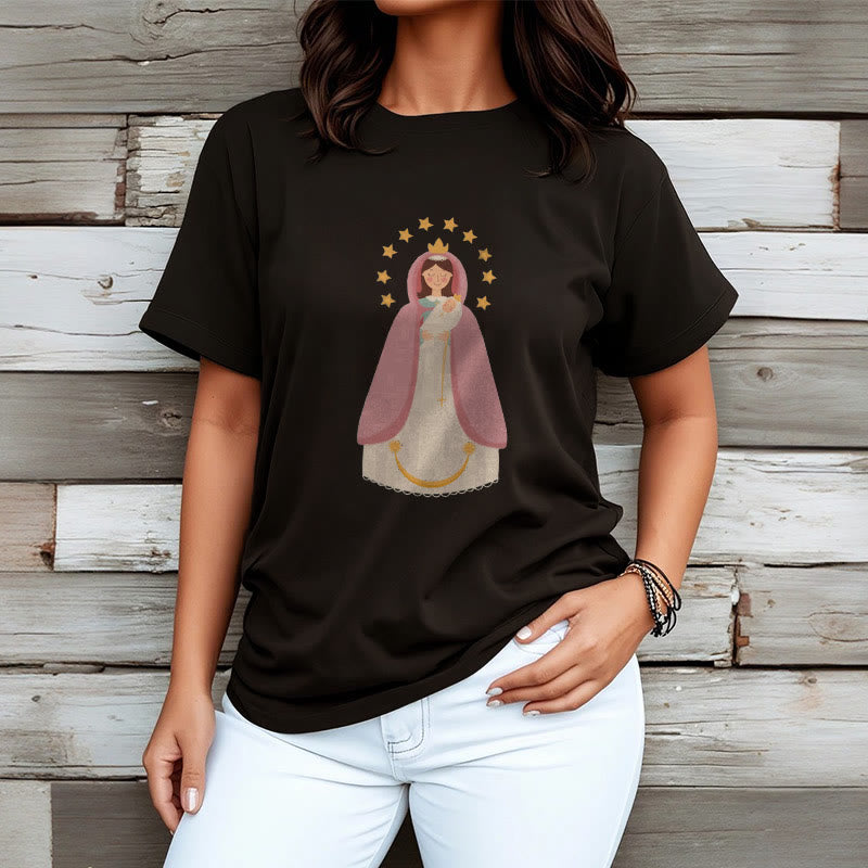christiandiscipleshop Minimalist Style Divine Virgin Mary and Child Short Sleeve Washed T-shirt