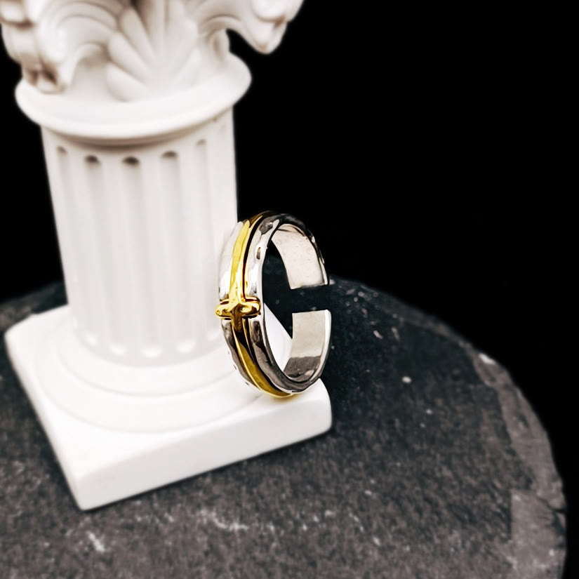 Christiandiscipleshop Retro Minimalist Style Two-Tone Cross Blessing Ring