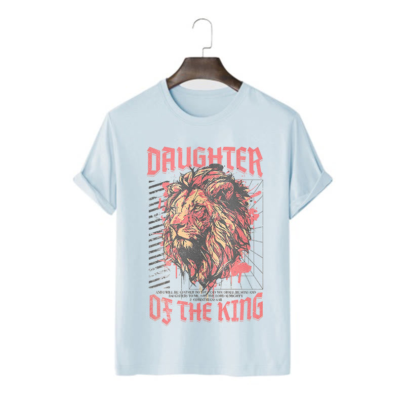 christiandiscipleshop Modern Style Daughter Of The King Lion Head Short Sleeve Washed T-shirt