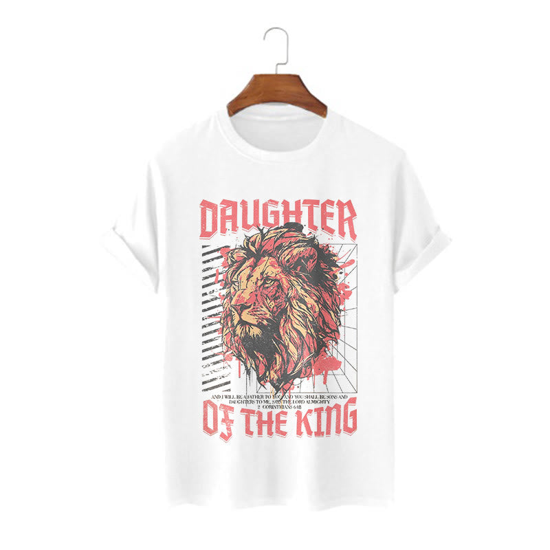 christiandiscipleshop Modern Style Daughter Of The King Lion Head Short Sleeve Washed T-shirt