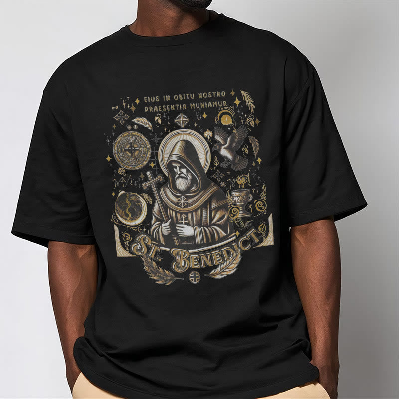 Christiandiscipleshop Classic Style St. Benedict Blessing Graphic Short Sleeve Washed T-shirt
