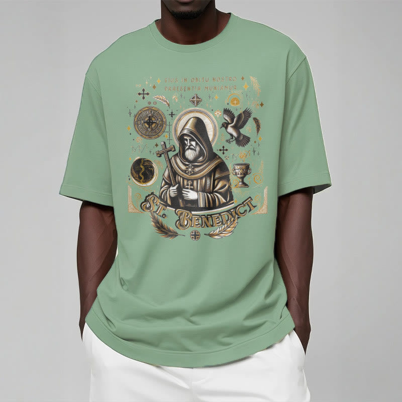 Christiandiscipleshop Classic Style St. Benedict Blessing Graphic Short Sleeve Washed T-shirt