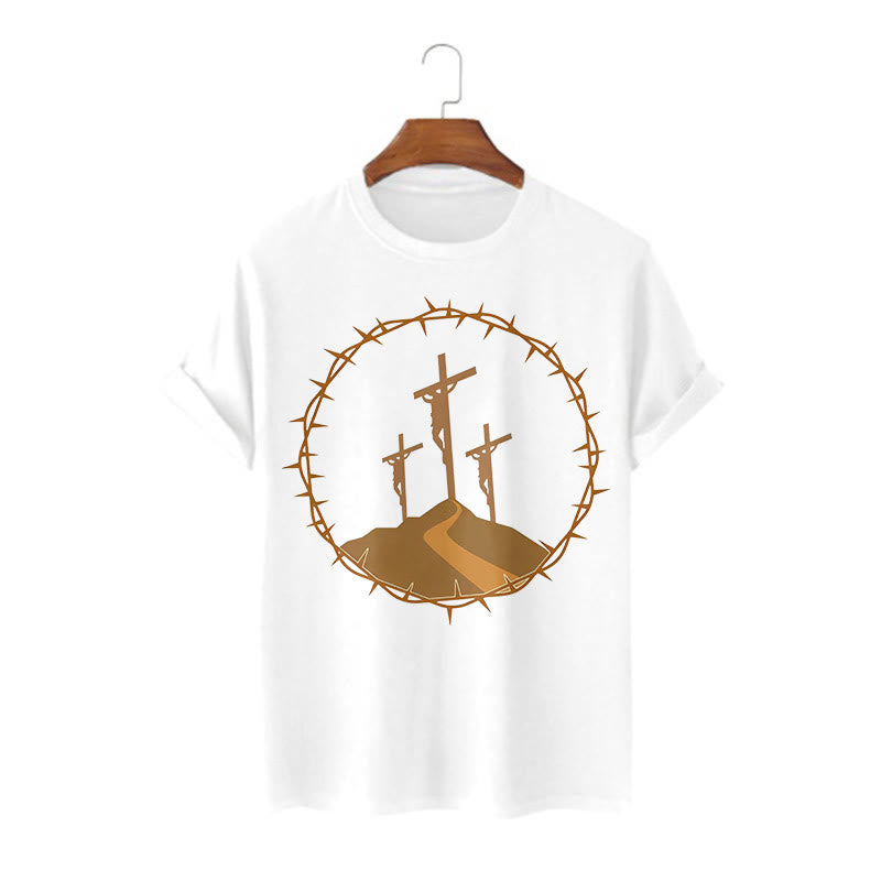 christiandiscipleshop Minimalist Style Three Crosses Of Calvary Short Sleeve Washed T-shirt