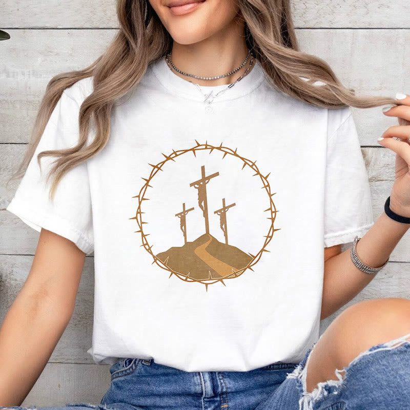 christiandiscipleshop Minimalist Style Three Crosses Of Calvary Short Sleeve Washed T-shirt