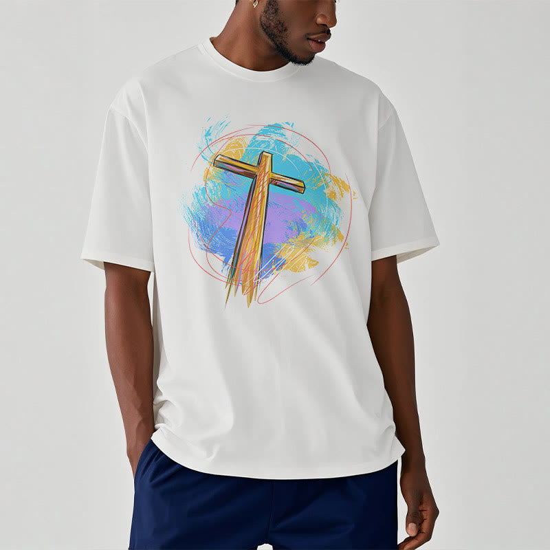 Christiandiscipleshop Colored Style Blessing Cross Short Sleeve Washed T-shirt