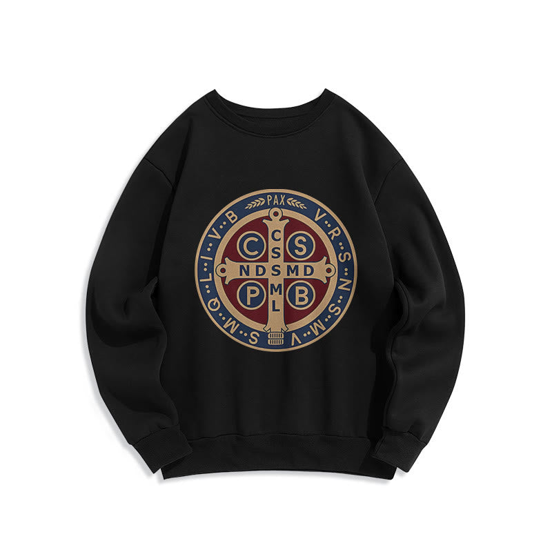 Christianartworkshop Classic Colored Style St. Benedict Protector Fleece Lined Polyester Sweatshirt