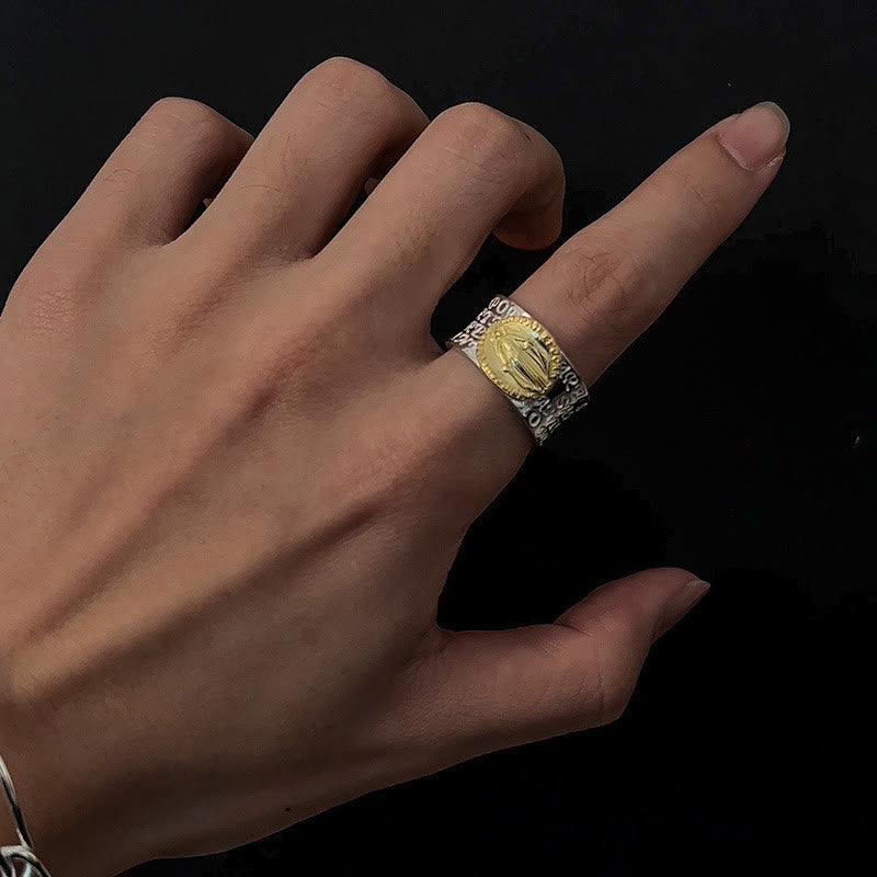 Christiandiscipleshop Retro Style Two-tone Gold Miraculous Medal Blessing Mary Alloy Adjustable Ring
