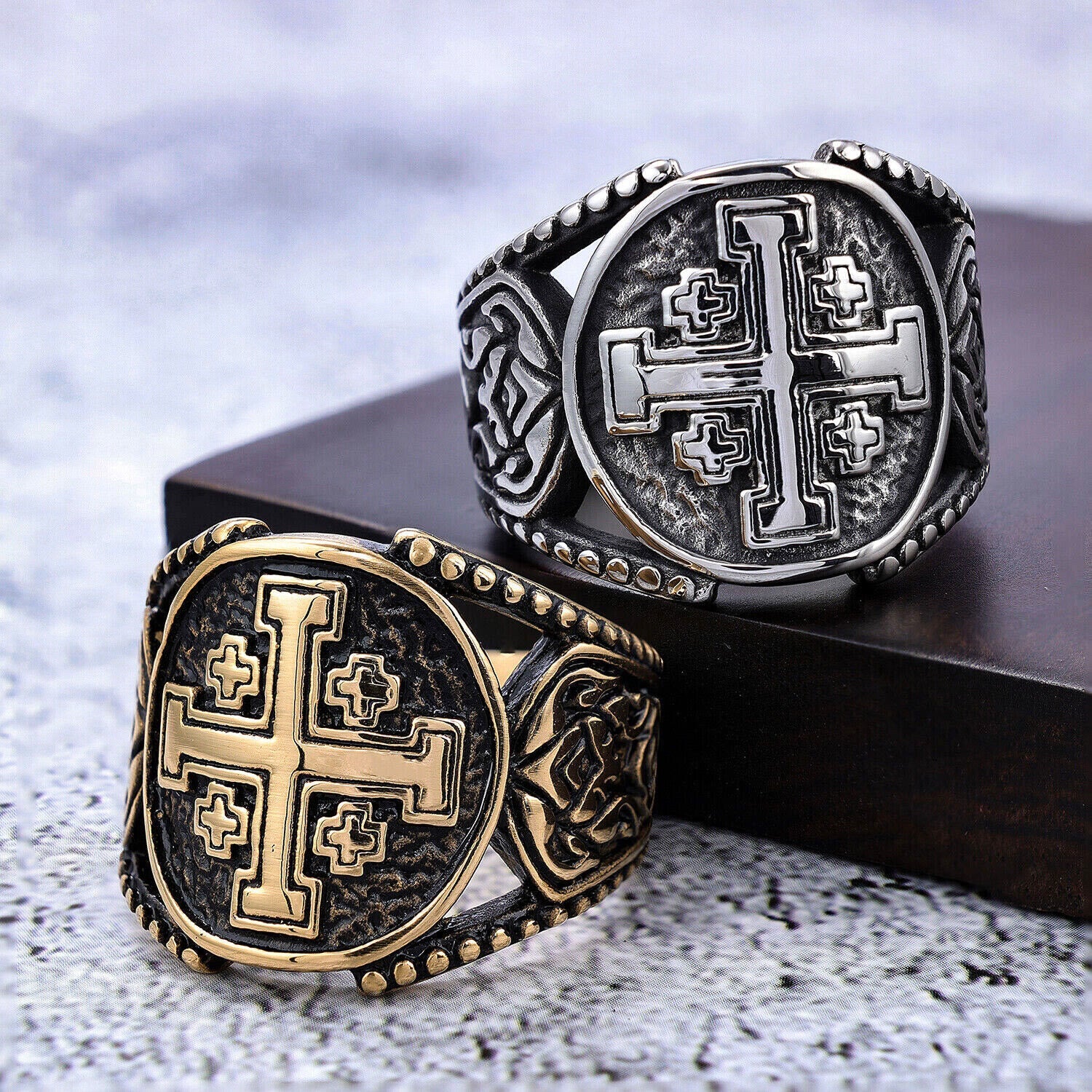 Christiandiscipleshop Classic Style Old Craft Jerusalem Cross Symbol Alloy Ring