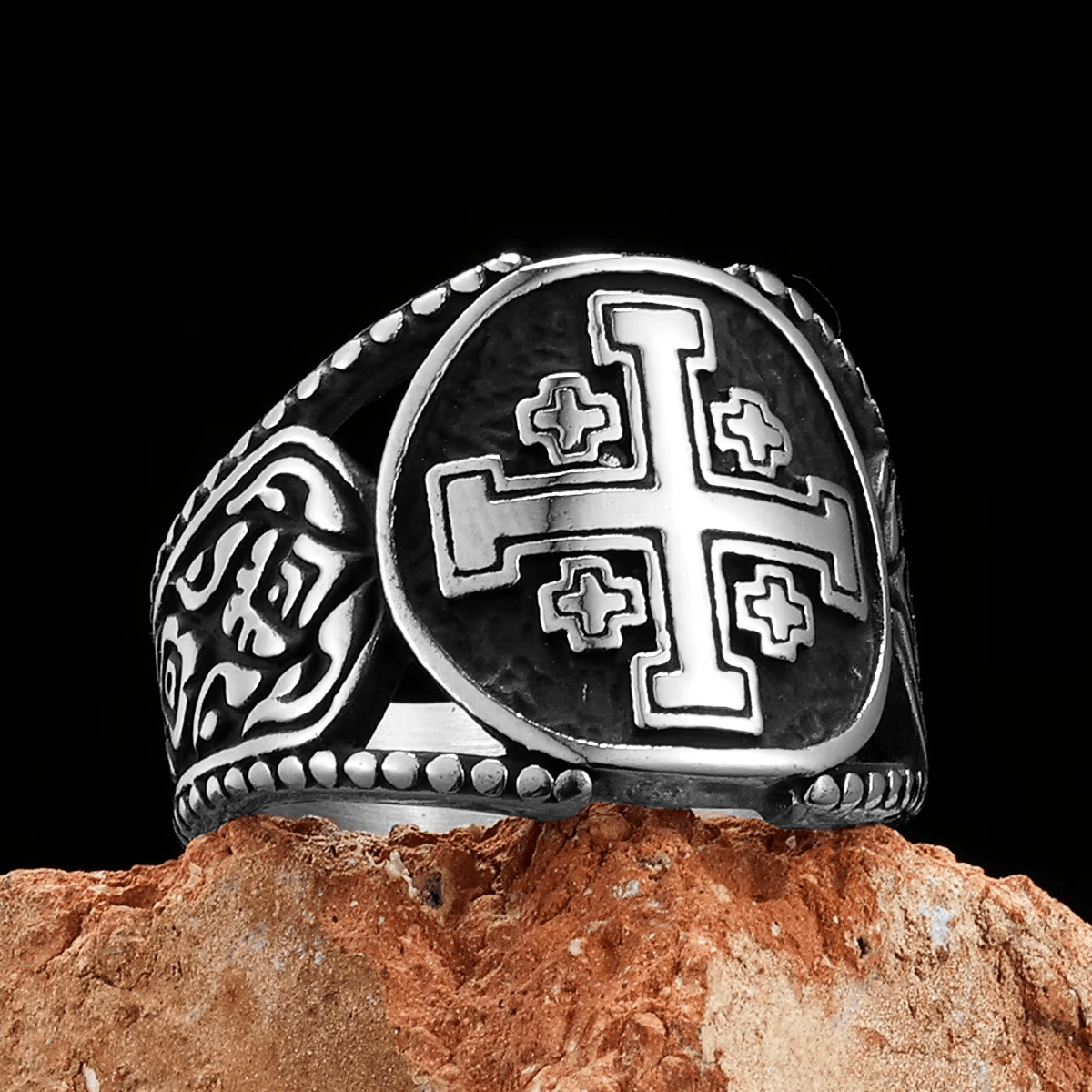 Christiandiscipleshop Classic Style Old Craft Jerusalem Cross Symbol Alloy Ring