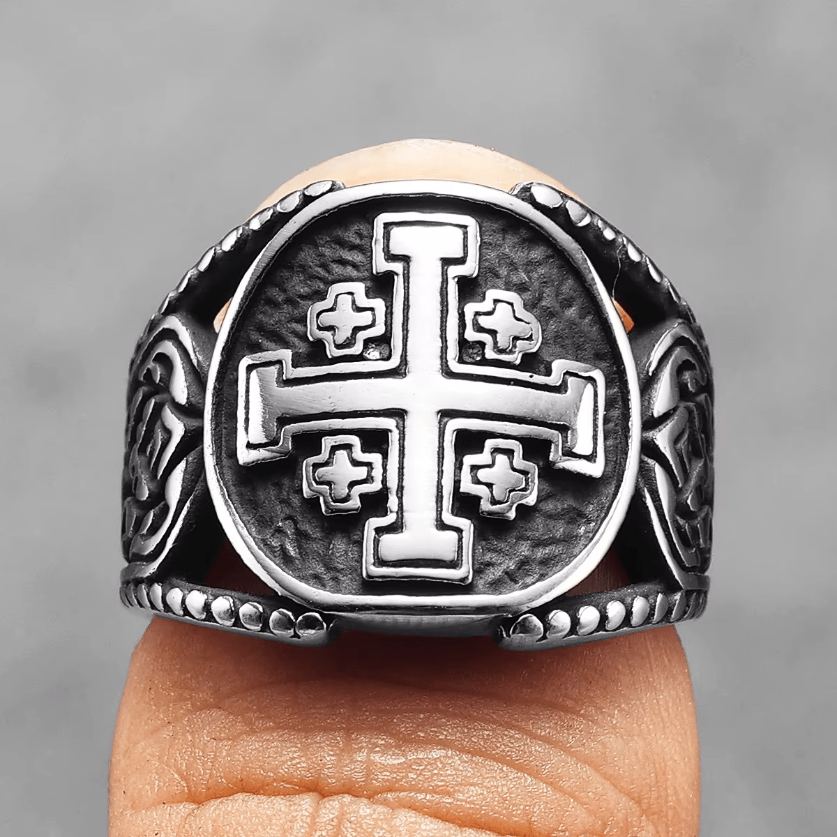 Christiandiscipleshop Classic Style Old Craft Jerusalem Cross Symbol Alloy Ring