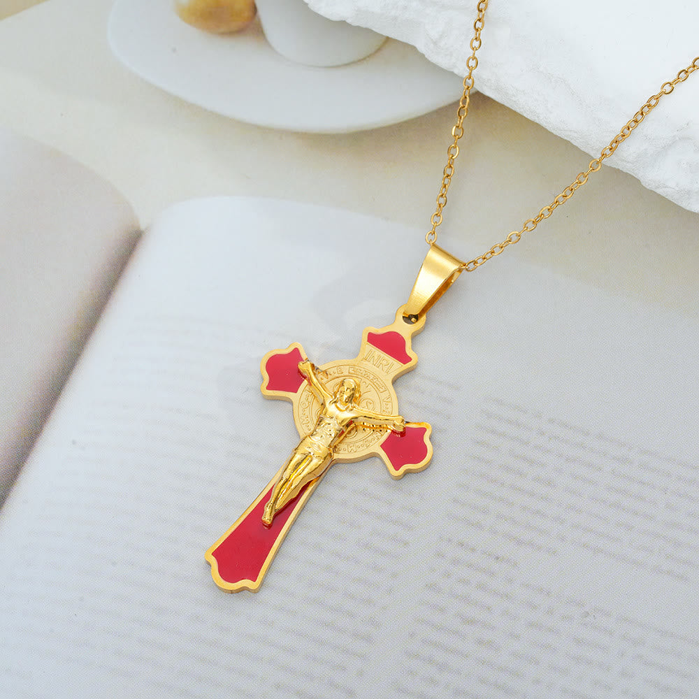 christiandiscipleshop Modern Classic Style Multicolor Crucifix St. Benedict Medal Protection Pendant Necklace(8 colors)