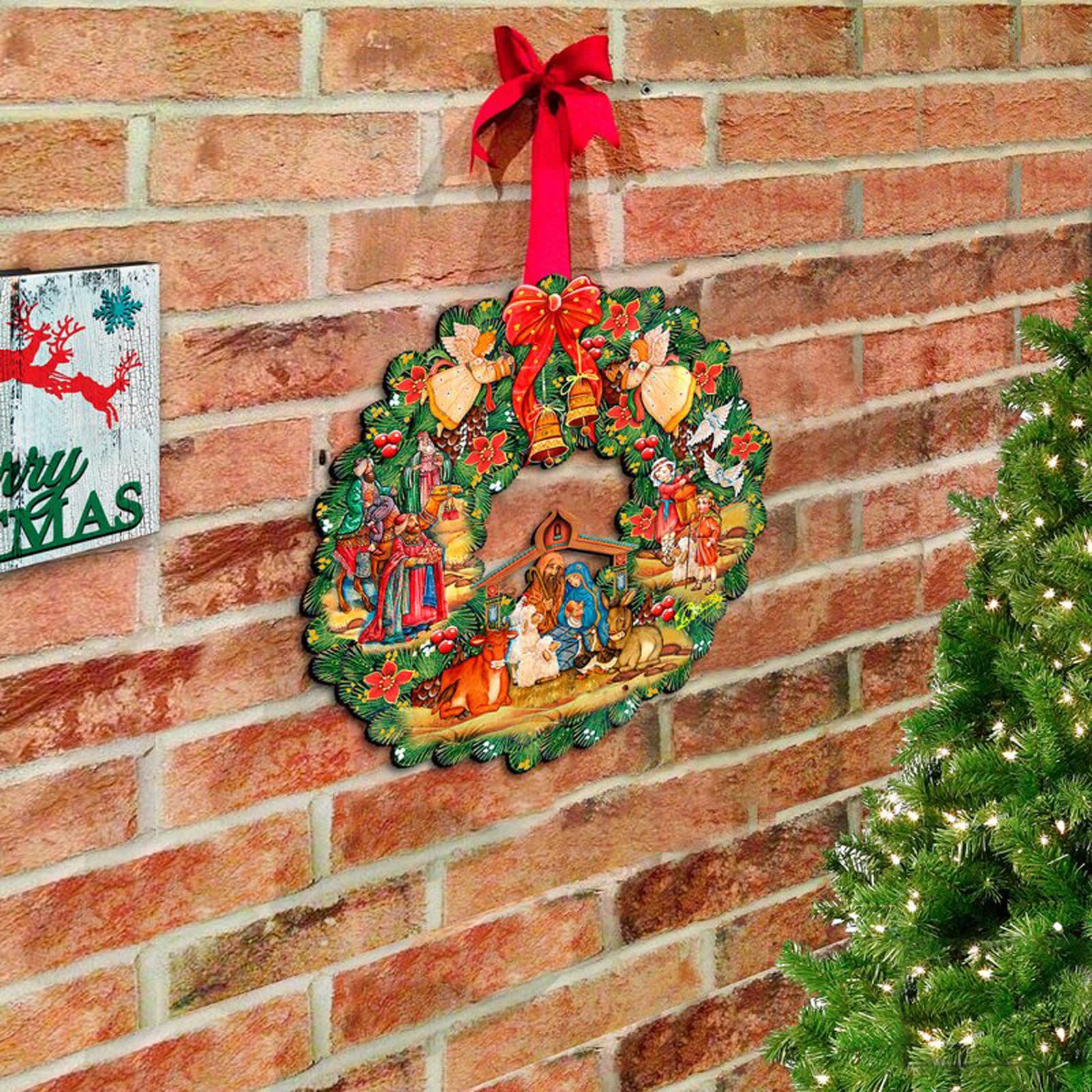 Christiandiscipleshop Colored Style Nativity Scene Angels Bells Wreath Christmas Nativity Hanging Ornaments