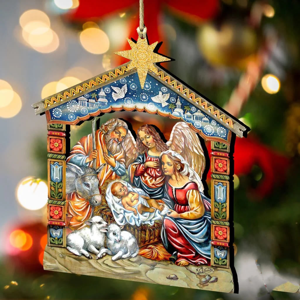 Christiandiscipleshop Colored Style Nativity Scene Star Topper Christmas Nativity Hanging Ornaments