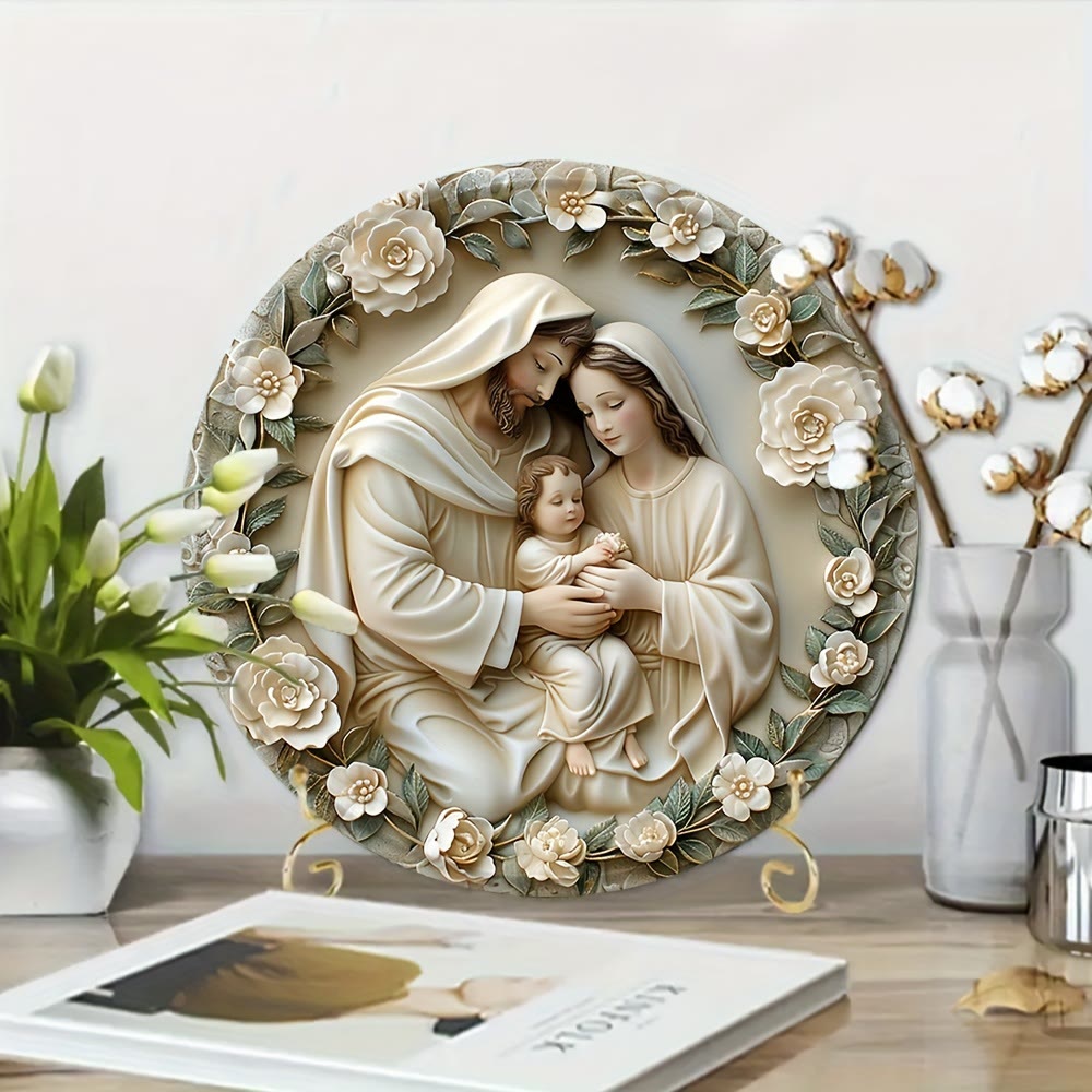 Christiandiscipleshop Realistic Style Stereo Nativity Scene Floral Wreath Christmas Nativity Hanging Ornaments