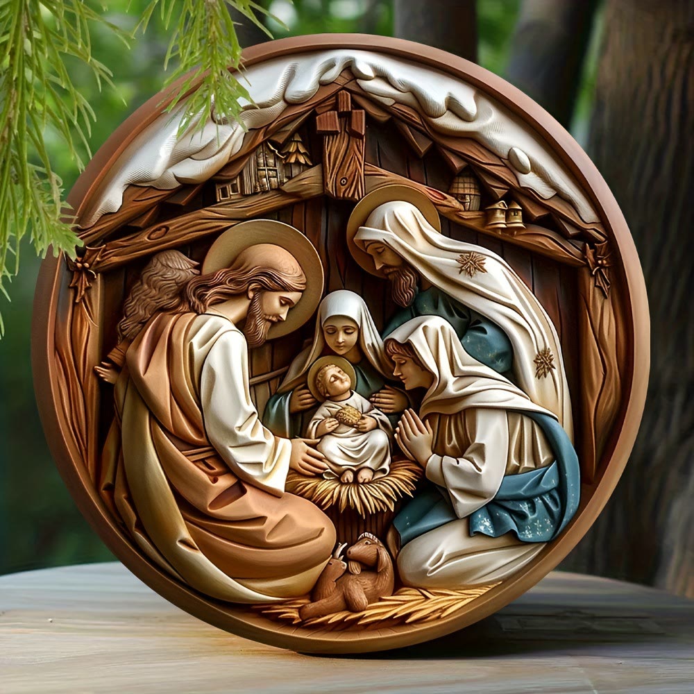 Christiandiscipleshop Classic Style Stereo Wintery Snow Roof Nativity Scene Christmas Nativity Hanging Ornaments