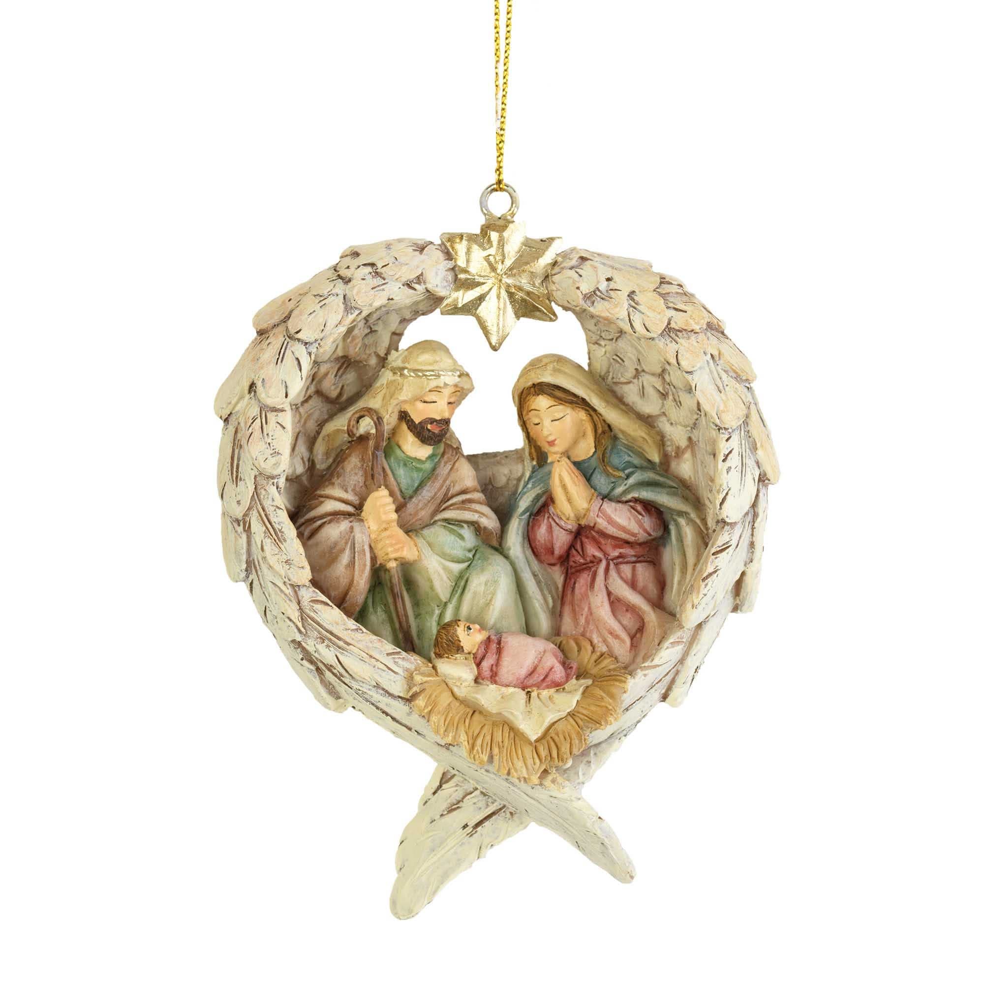 Christiandiscipleshop Classic Style Nativity Scene Angels Wings Star Christmas Nativity Hanging Ornaments