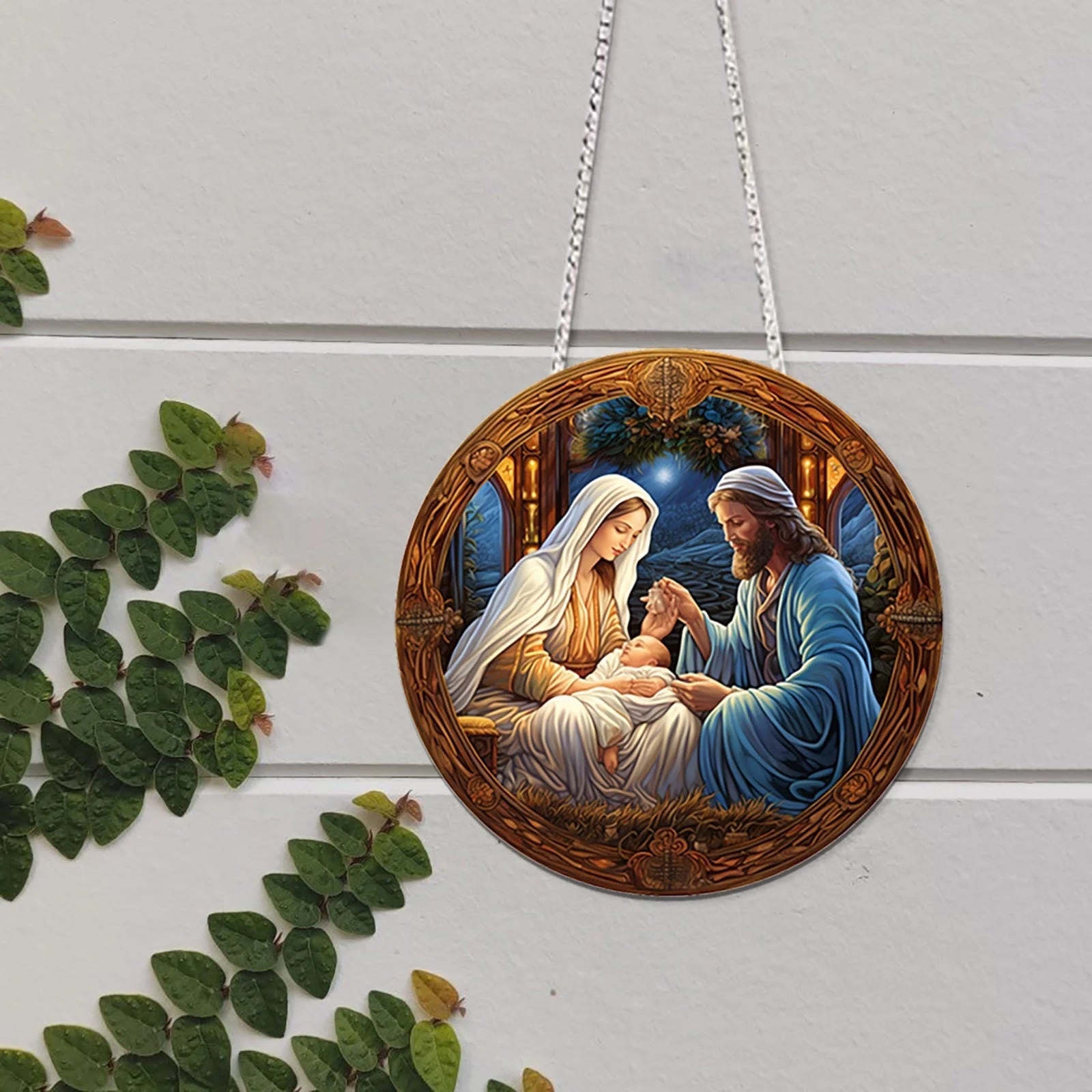 Christianartworkshop Classic Colored Style Nativity Scene Holy Night Christmas Nativity Hanging Ornaments