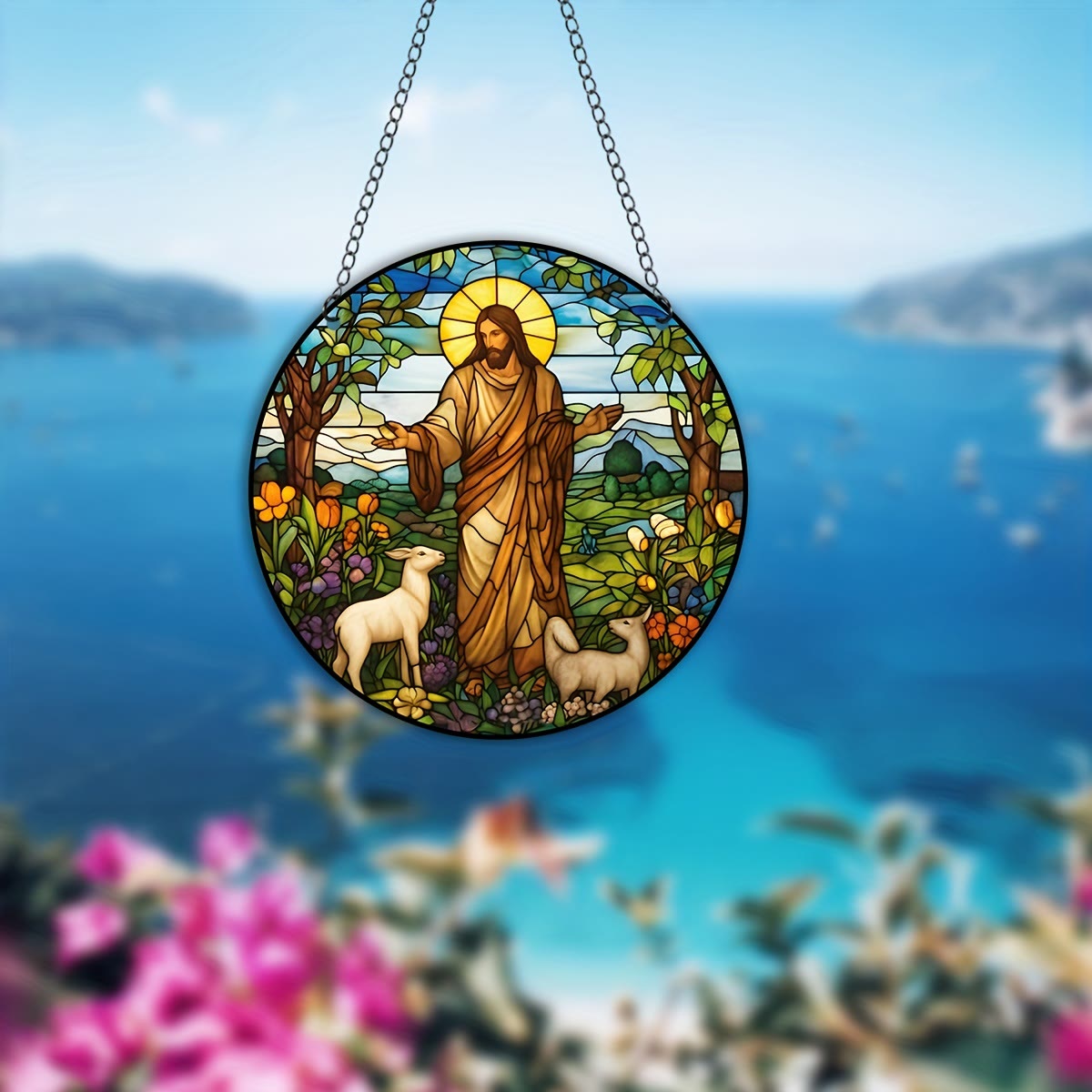 Christiandiscipleshop Stained Glass Colored Style Jesus The Good Shepherd Christmas Hanging Ornaments