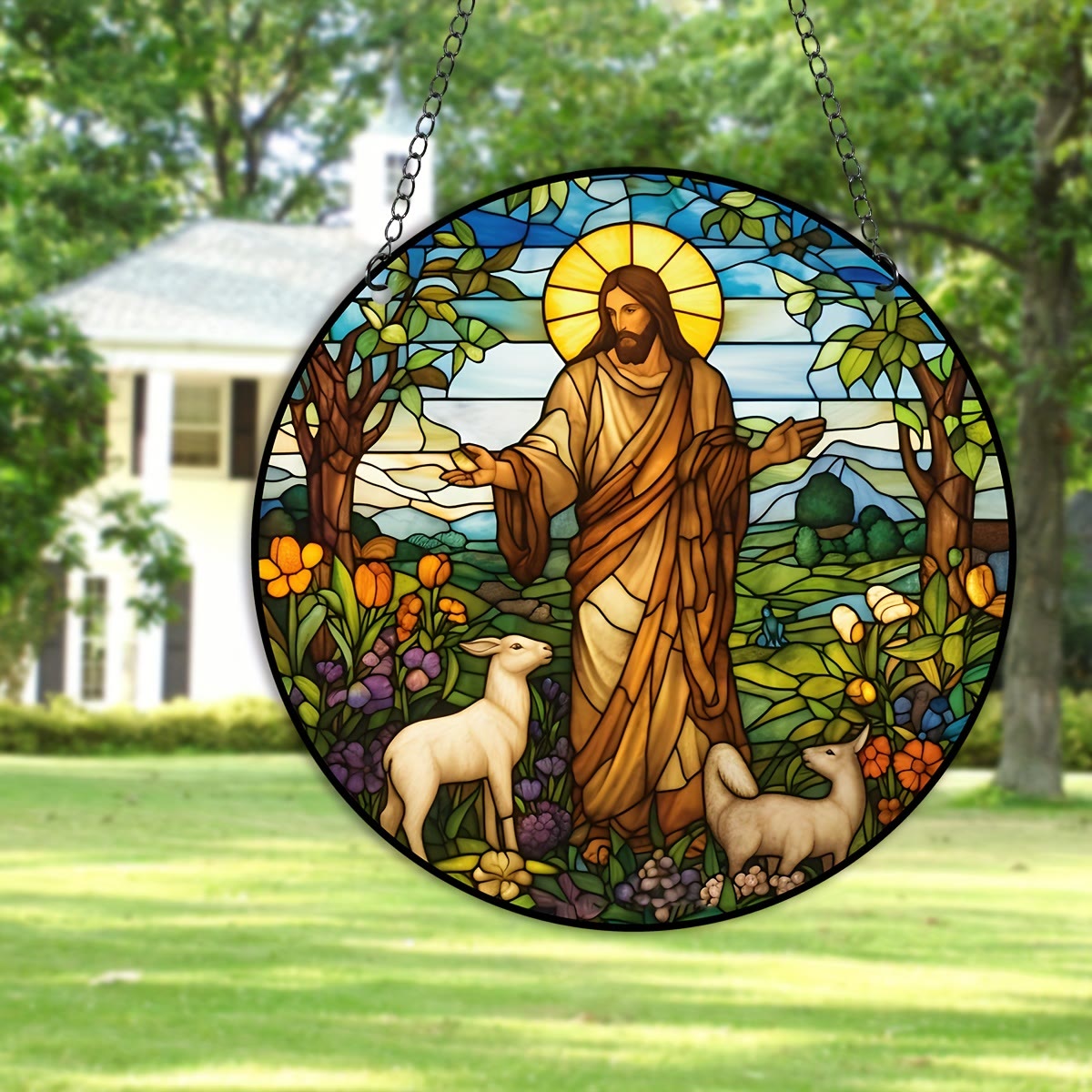 Christiandiscipleshop Stained Glass Colored Style Jesus The Good Shepherd Christmas Hanging Ornaments