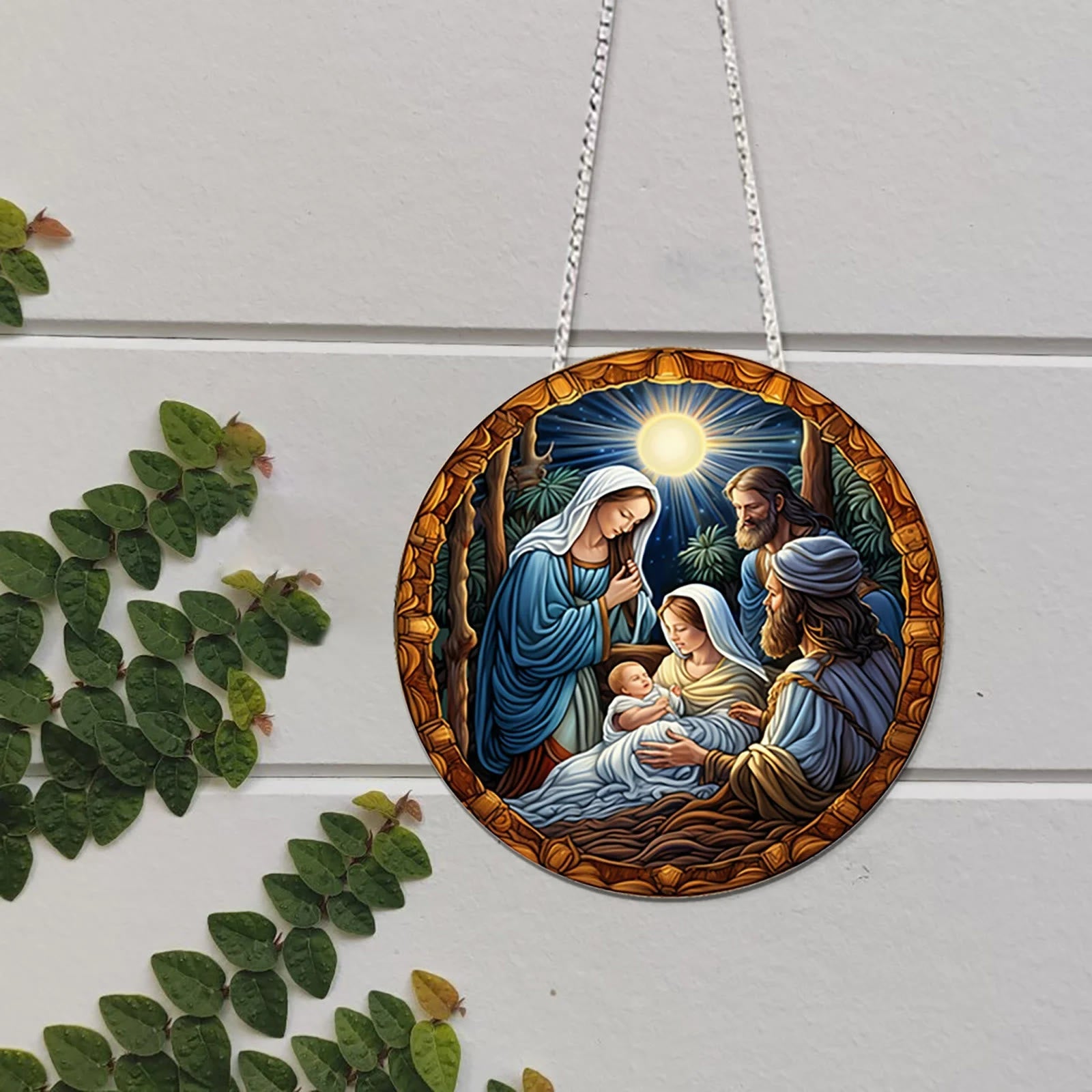 Christianartworkshop Classic Colored Style Nativity Scene Shining Star Christmas Nativity Hanging Ornaments