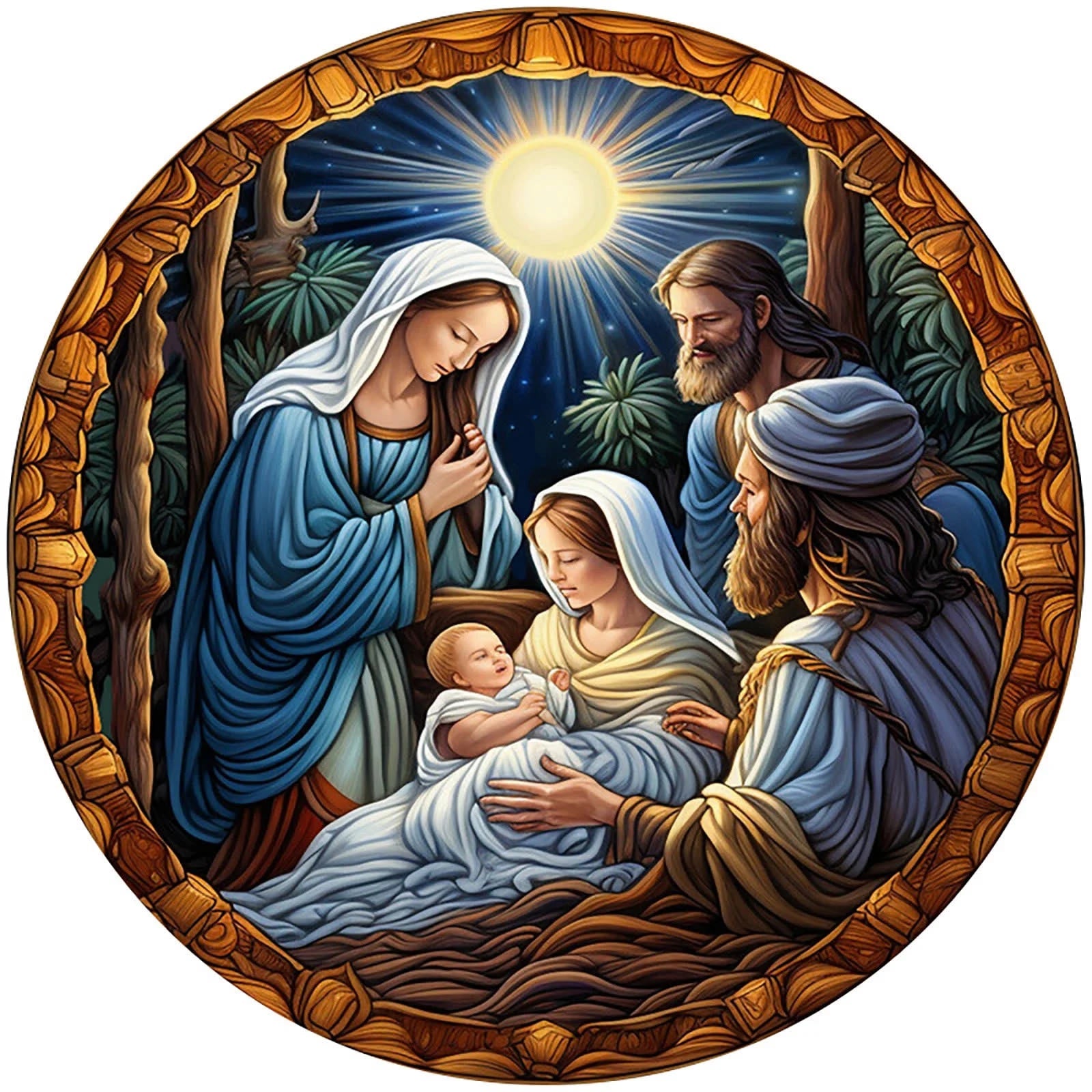 Christianartworkshop Classic Colored Style Nativity Scene Shining Star Christmas Nativity Hanging Ornaments