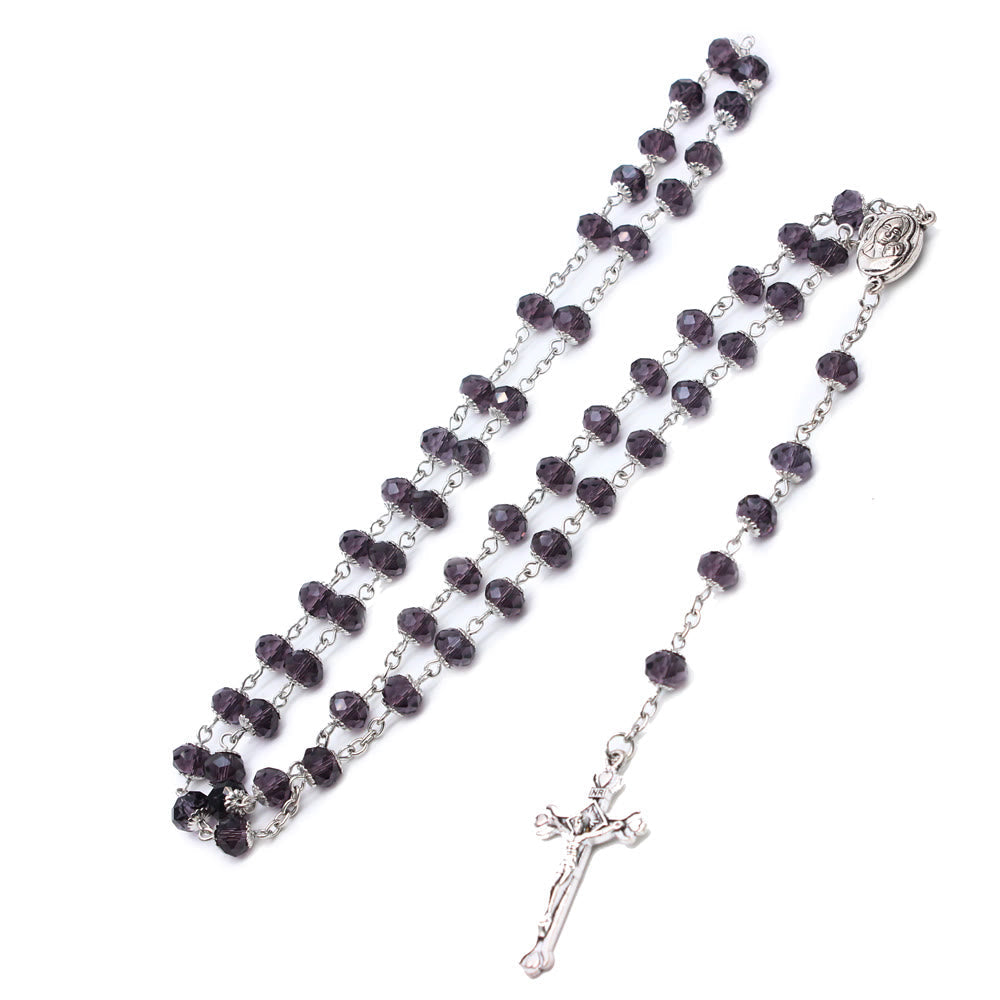 christiandiscipleshop Madonna and Child & Crucifix of 6*8 mm Polyhedron Multicolor Glass Alloy Chain Rosary