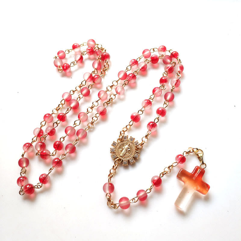 Christiandiscipleshop St. Benedict Medal & Cross of 6 mm Round Red Glass Alloy Chain Rosary