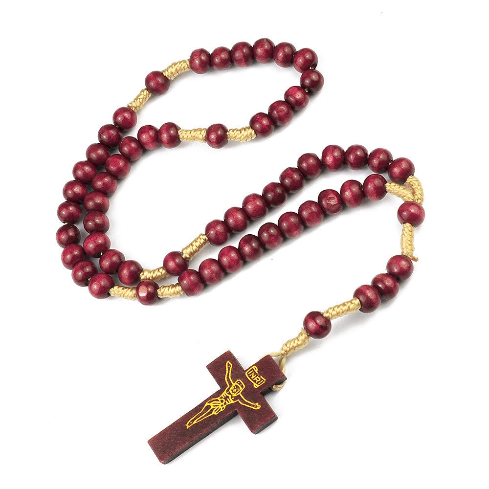 Christiandiscipleshop Crucifix of 7*8 mm Round Multicolor Wood Nylon Cord Rosary