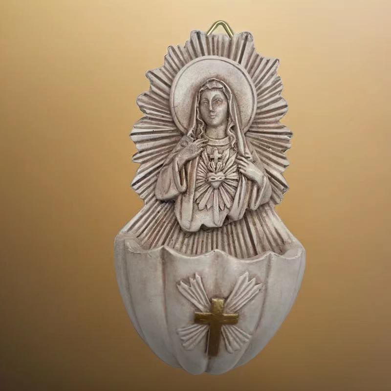 Christiandiscipleshop Retro Sculptural Style Immaculate Heart of Mary Resin Storage Box