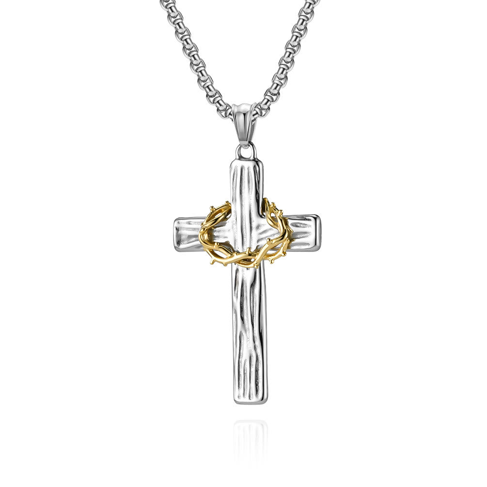 christiandiscipleshop Modern Style Jesus Crown Of Thorns Cross Sacred Protection Pendant Necklace