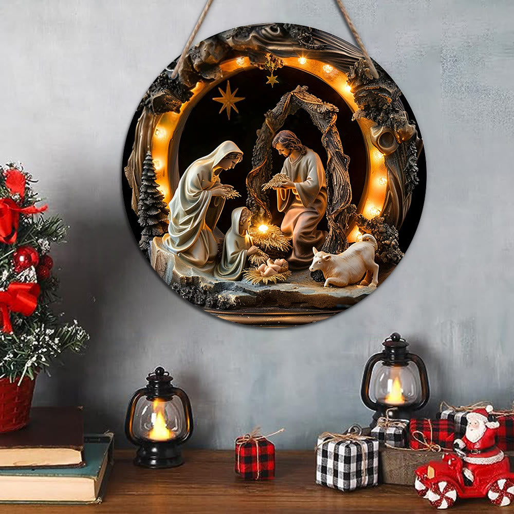 Christiandiscipleshop Realistic Style Nativity Scene Holy Night Wooden Christmas Nativity Hanging Ornaments