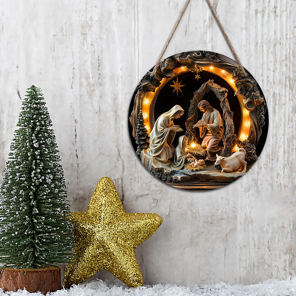 Christiandiscipleshop Realistic Style Nativity Scene Holy Night Wooden Christmas Nativity Hanging Ornaments