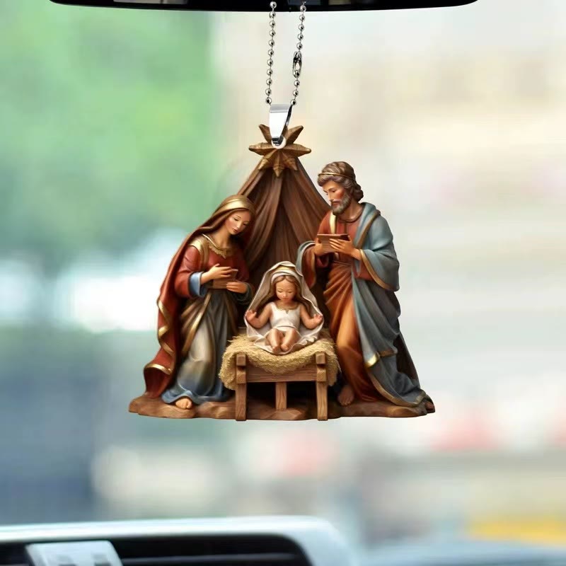 Christianartworkshop Classic Colored Style Nativity Scene Star Topper Christmas Nativity Hanging Ornaments