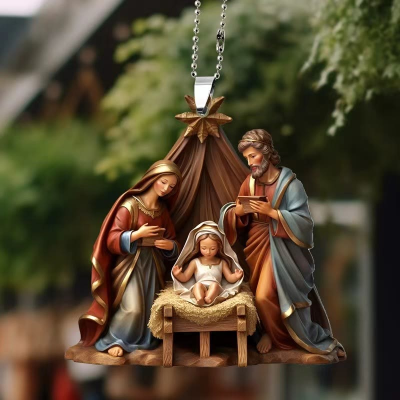 Christianartworkshop Classic Colored Style Nativity Scene Star Topper Christmas Nativity Hanging Ornaments